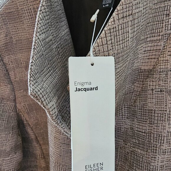 Share EILEEN FISHER BUTTERCREAM ENIGMA JACQUARD FUNNEL NECK LONG JACKET L $478 - Picture 3 of 9